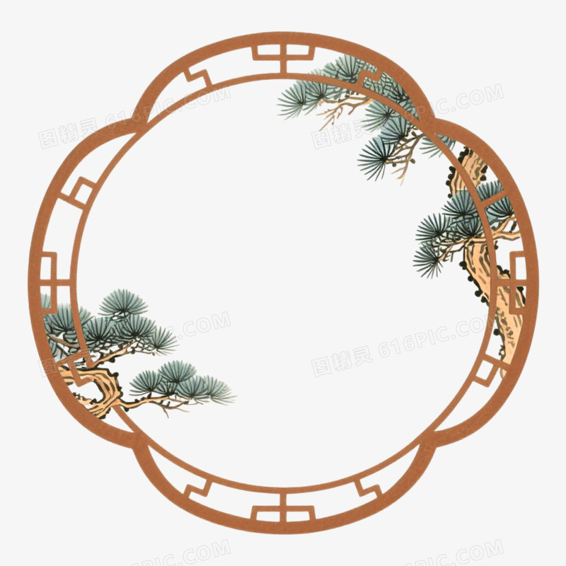 中式插画风格中式窗户边框免抠元素