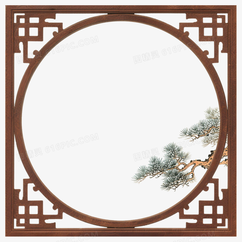 中式插画风格中式窗户边框免抠元素