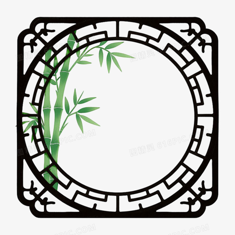 中式插画风格中式窗户边框免抠元素