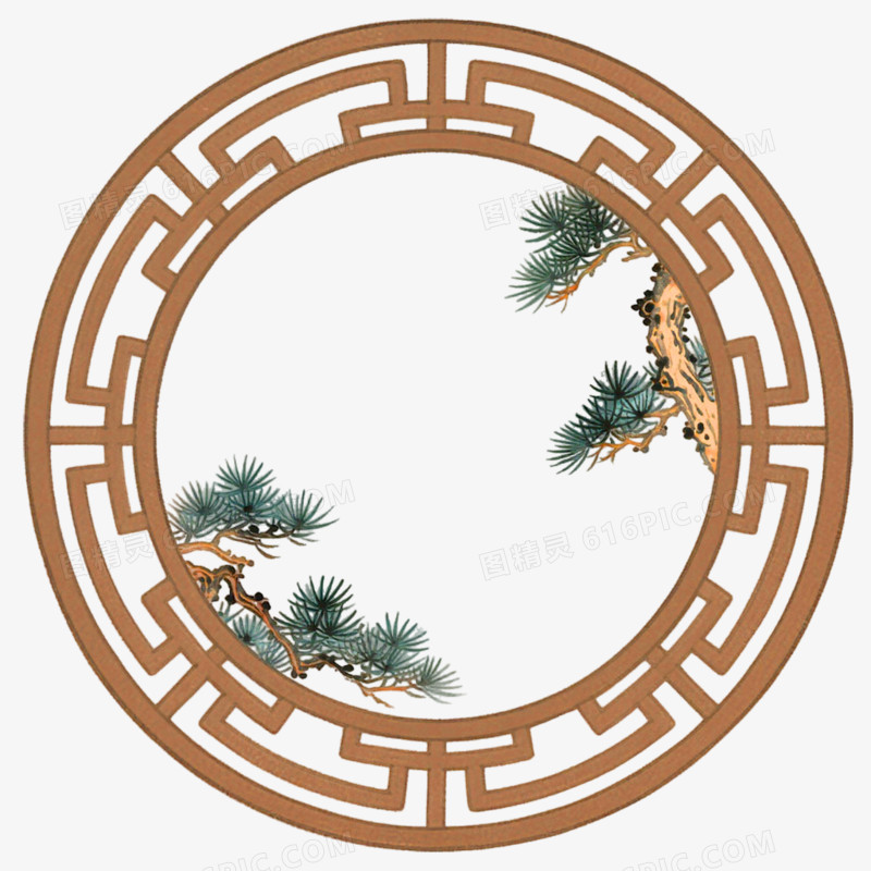 中式插画风格中式窗户边框免抠元素