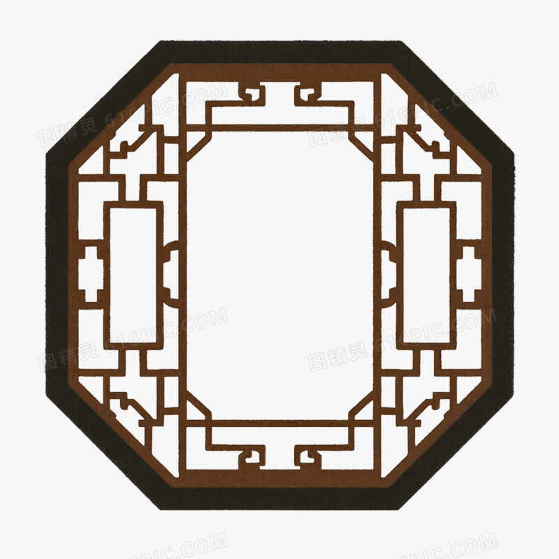 中式插画风格中式窗户边框免抠元素