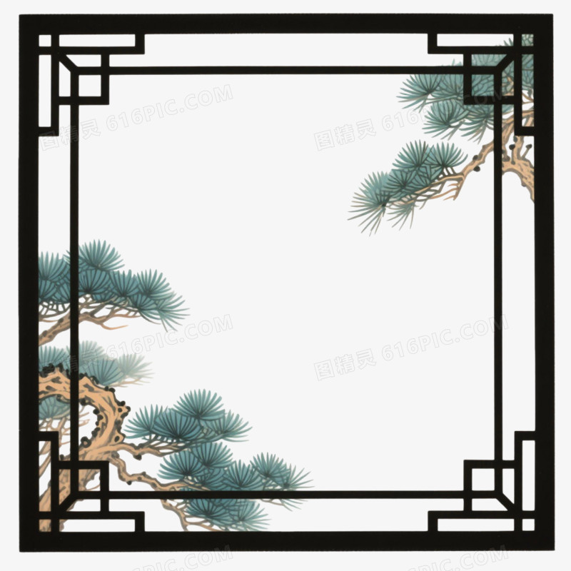 中式插画风格中式窗户边框免抠元素