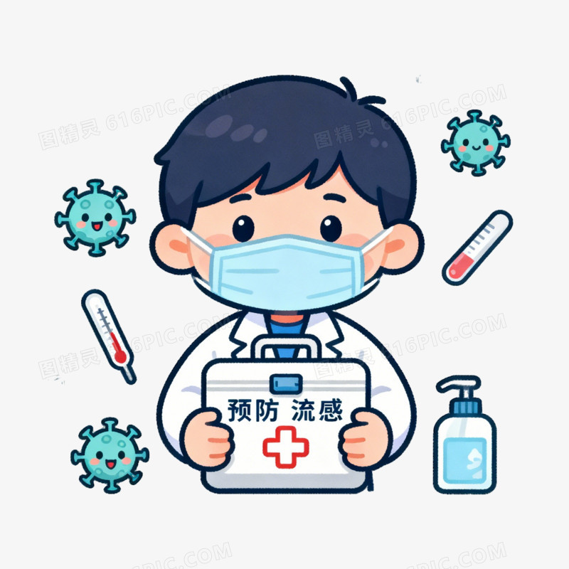 预防流感戴口罩ai免抠元素