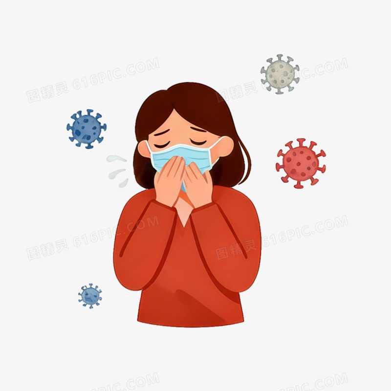 捂口鼻感冒戴口罩ai免抠元素