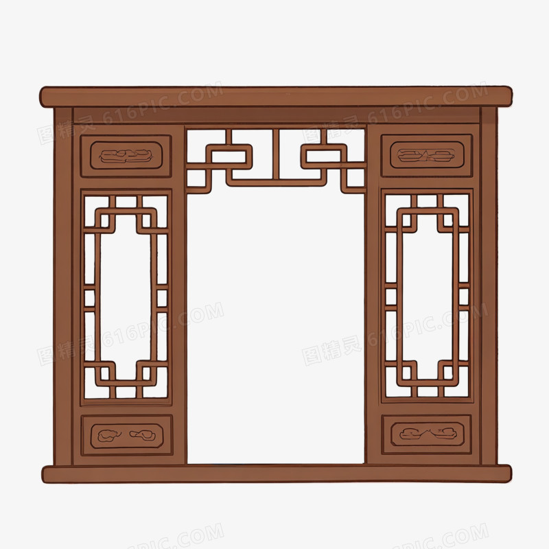 中式棕色边框ai免抠元素
