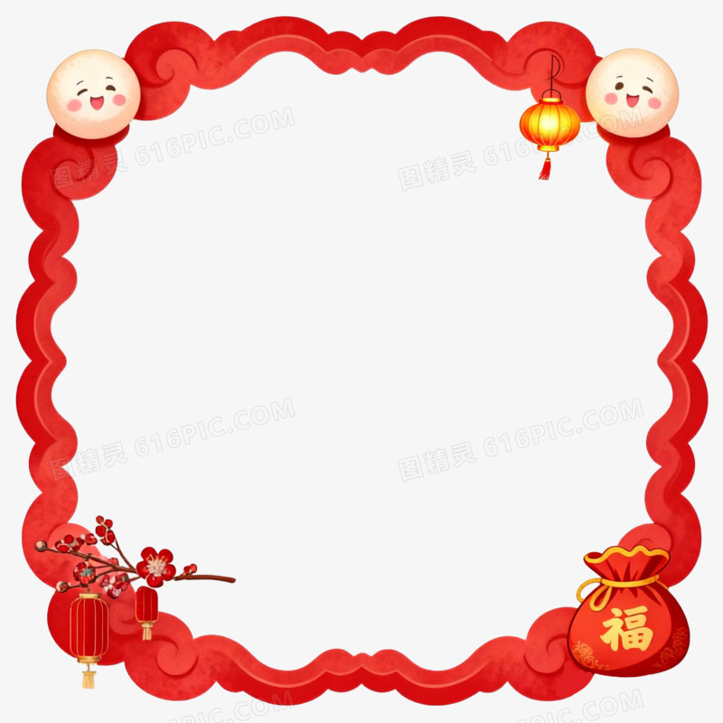 中式元宵节红色边框ai免抠元素
