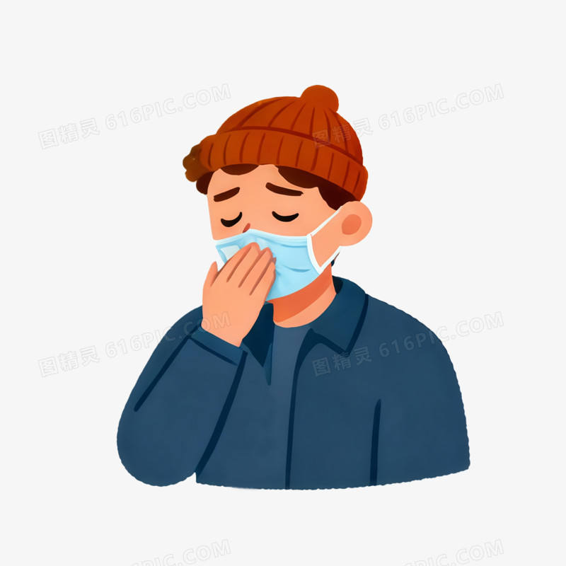 感冒戴口罩插画ai免抠元素