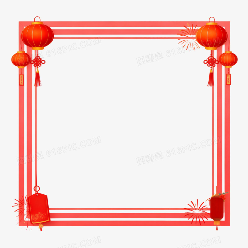 中式红色插画边框ai免抠元素