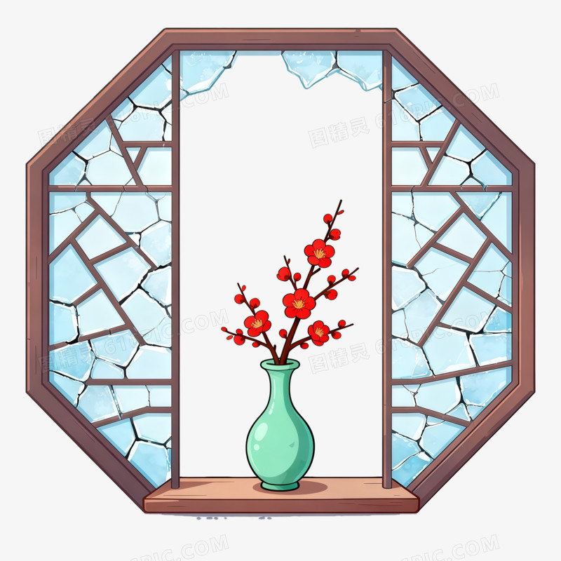 中式玻璃窗花边框ai免抠元素