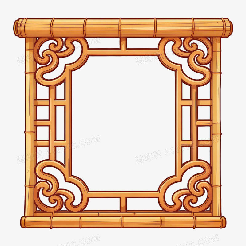 中式竹编木质边框ai免抠元素