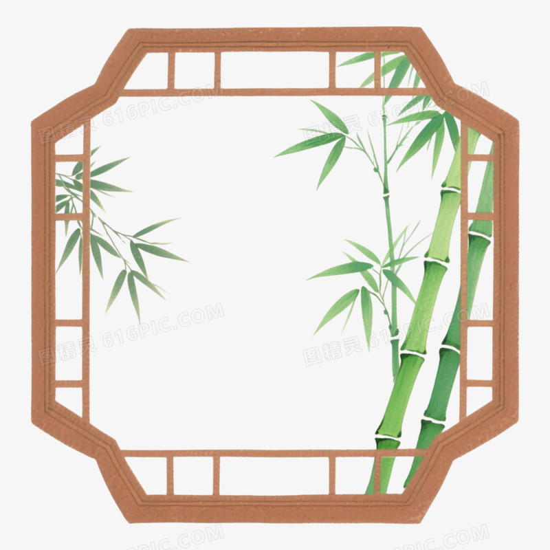 中式插画风格中式窗户边框免抠元素