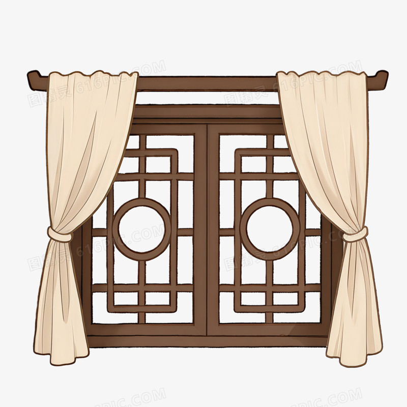 中式屏风边框的窗帘ai免抠元素