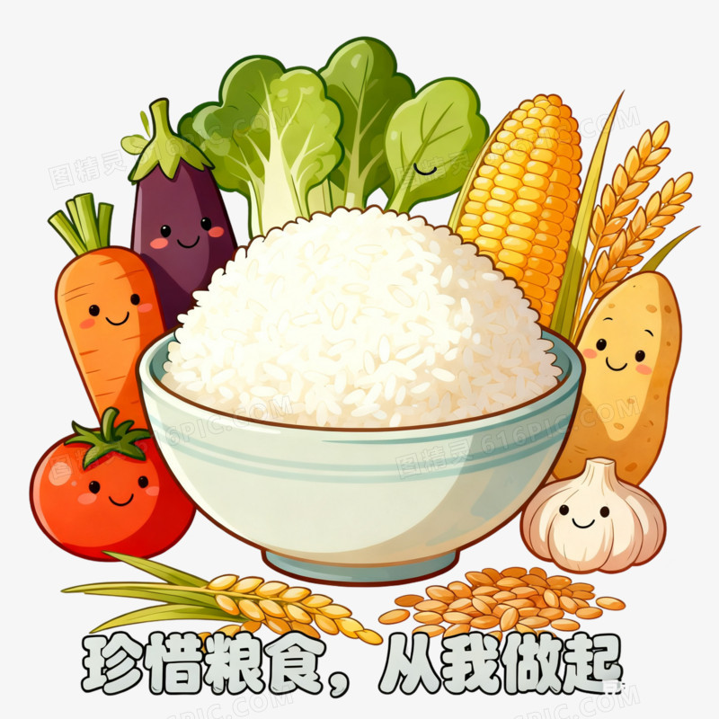 卡通风节约粮食免抠元素