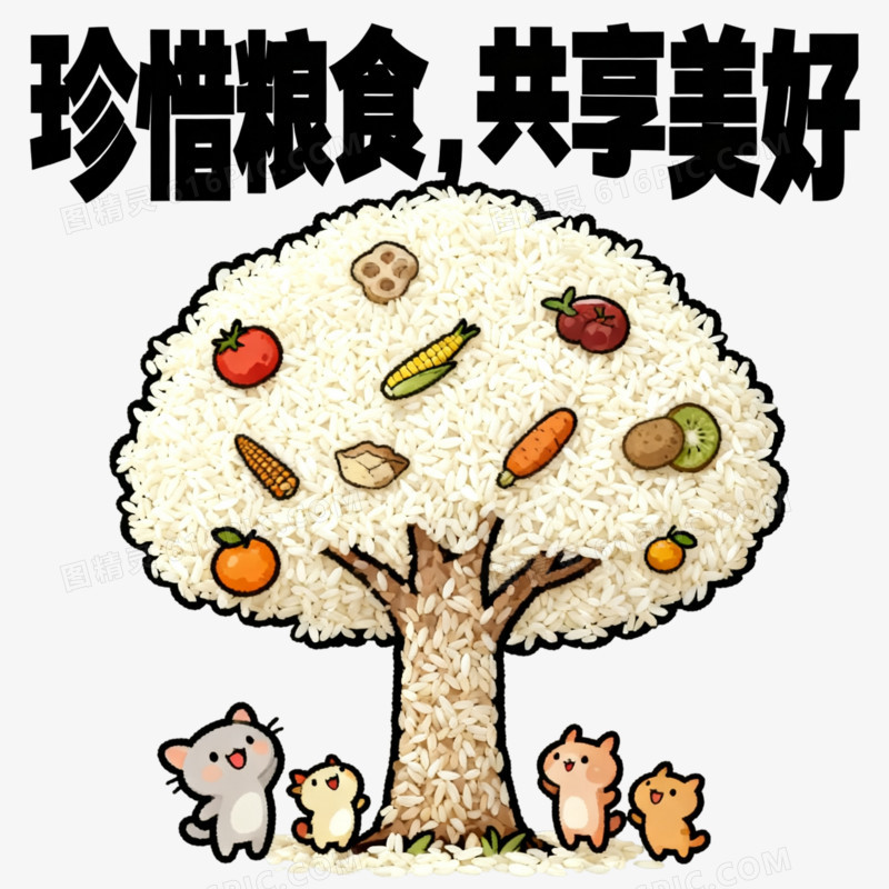卡通风节约粮食免抠元素
