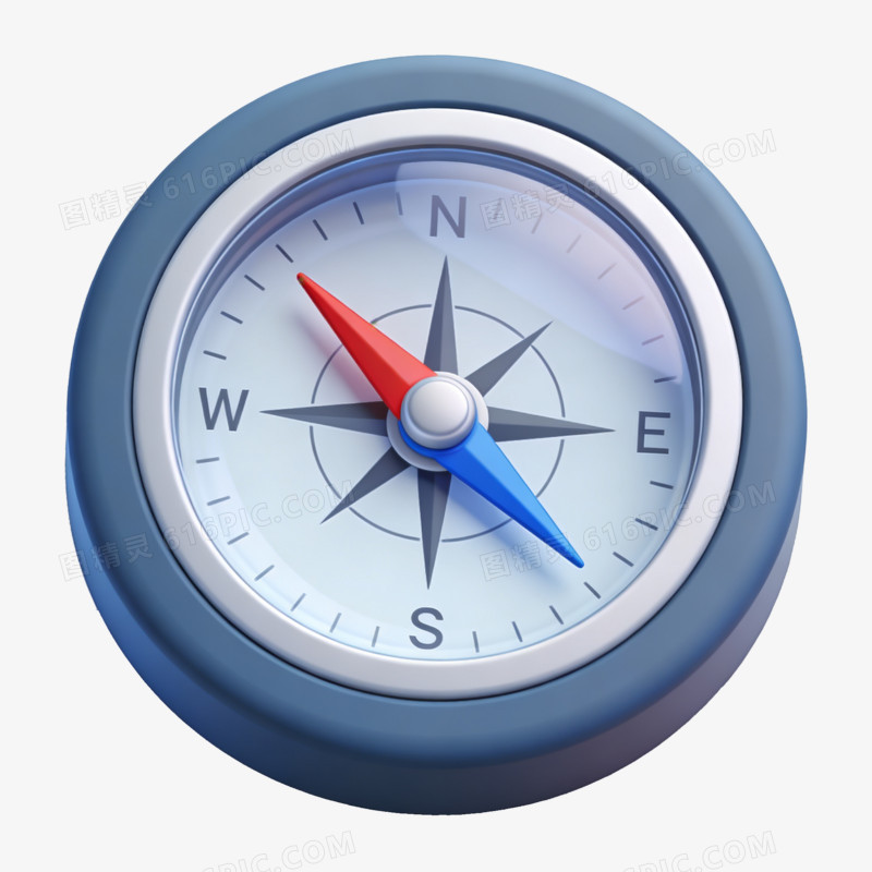 3D立体蓝色指南针免抠元素