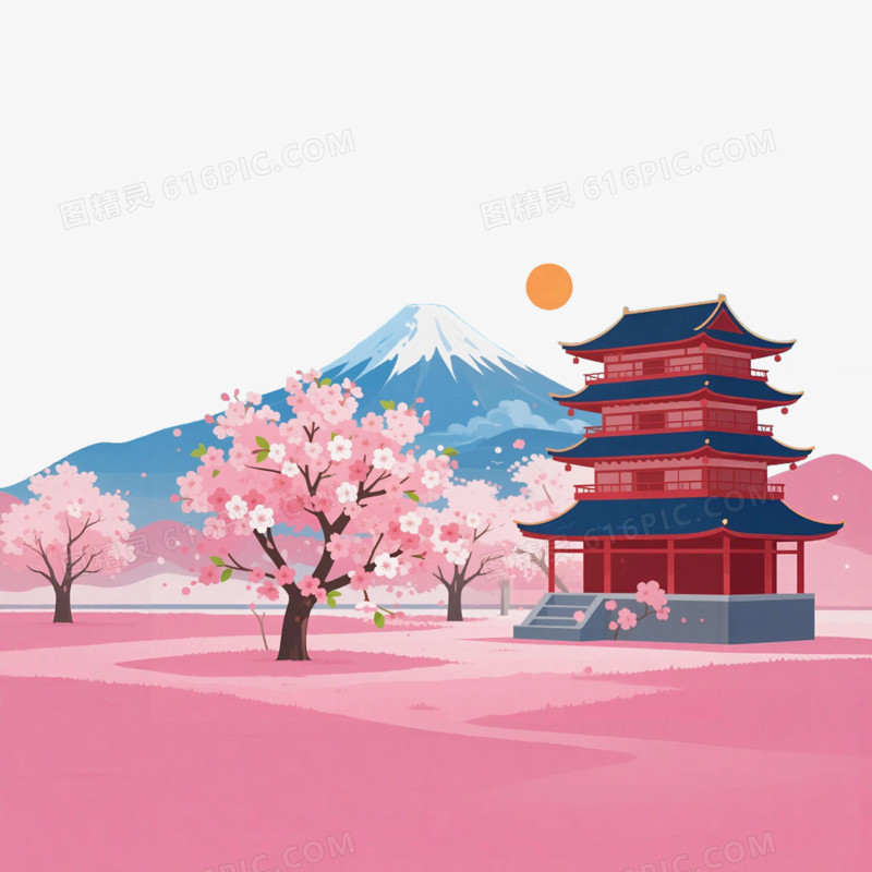 卡通插画风日本富士山免抠元素