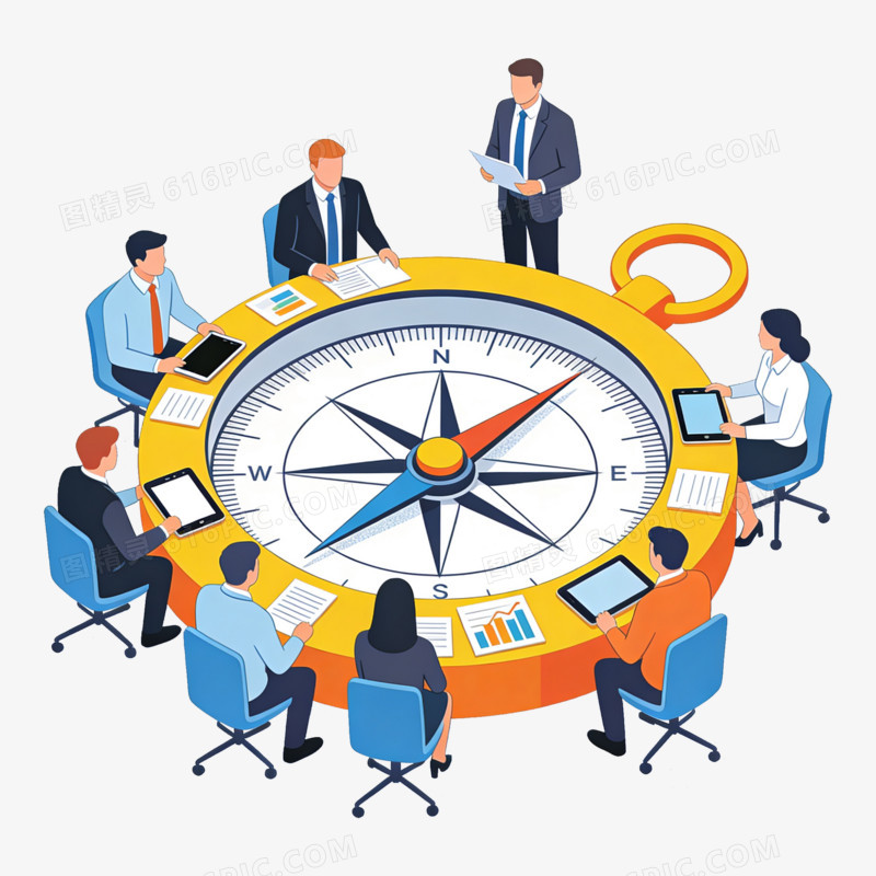 扁平风商务人士指南针免抠元素