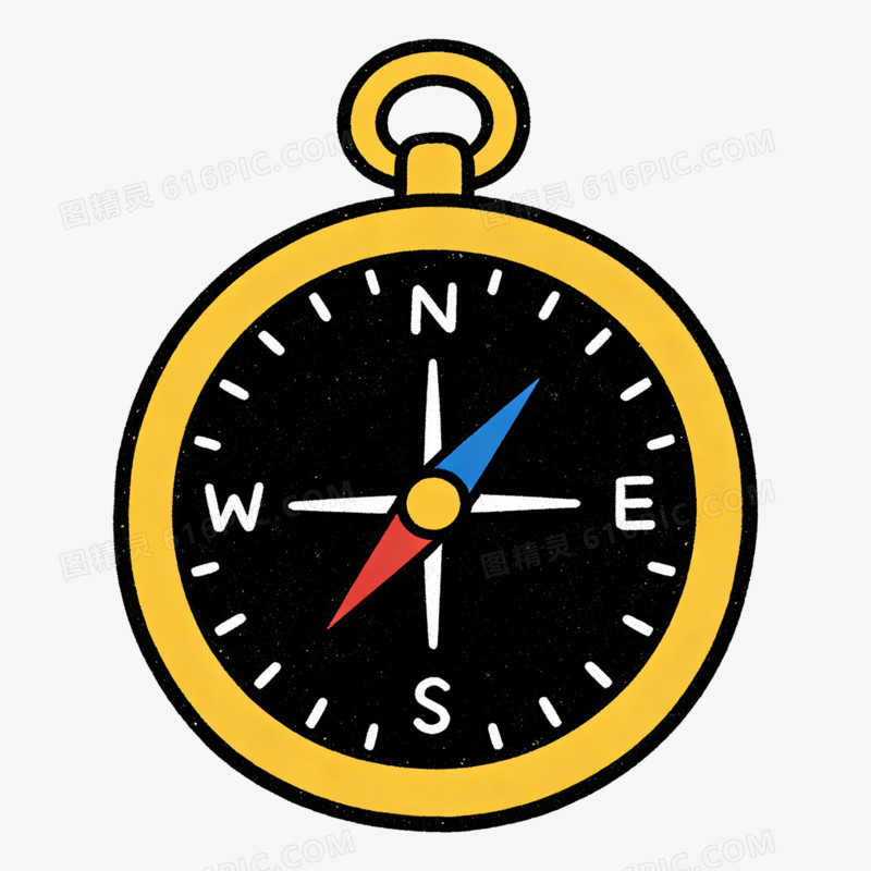 扁平风卡通黄色指南针免抠元素