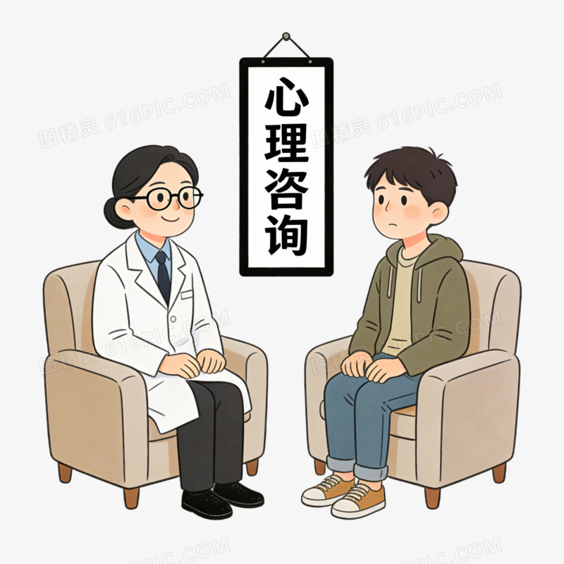 卡通男人找心理医生做心理咨询免抠元素