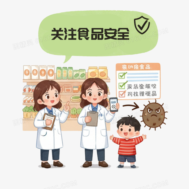 卡通手绘关注食品安全免抠元素