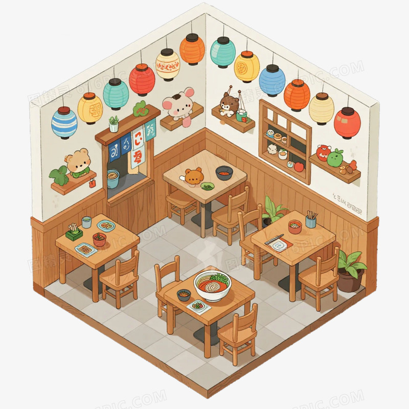 卡通插画风日式面馆免抠元素