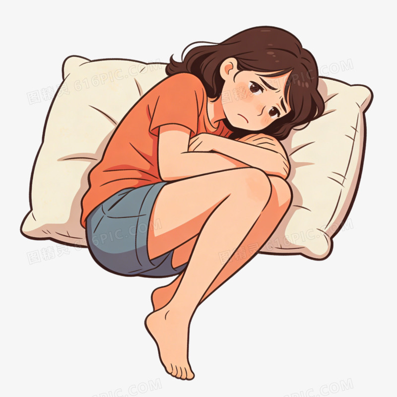 卡通蜷缩成一团的女人免抠元素