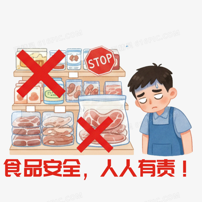 卡通手绘查封垃圾肉类免抠元素