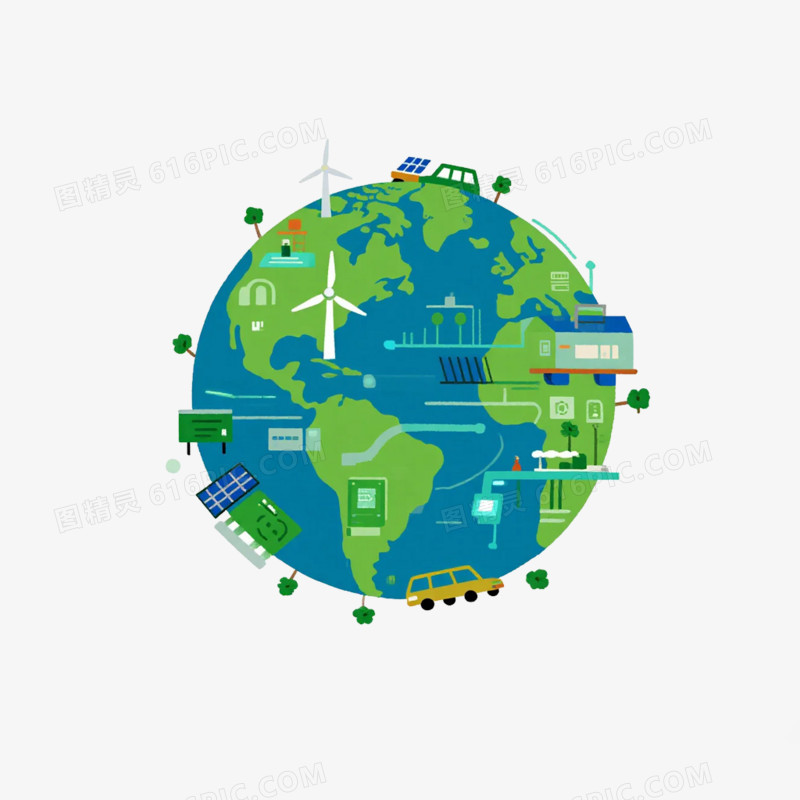 卡通插画风绿色环保免抠元素