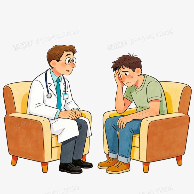卡通看心理医生的男人免抠元素