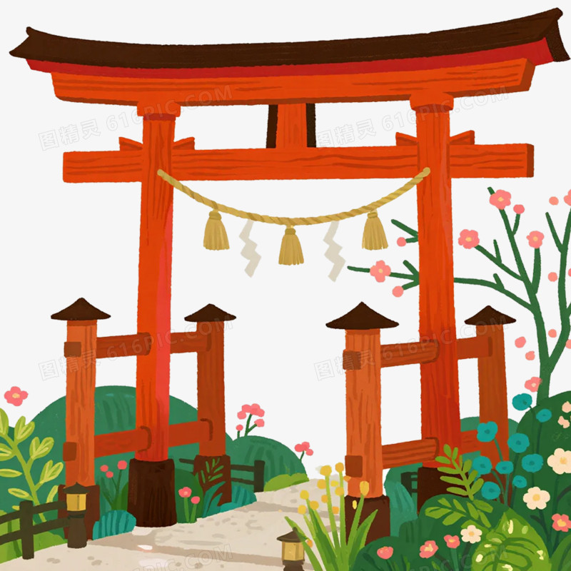 卡通插画风日式牌坊免抠元素