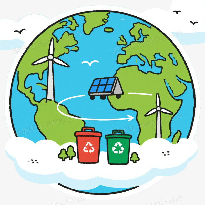 卡通插画风绿色环保免抠元素