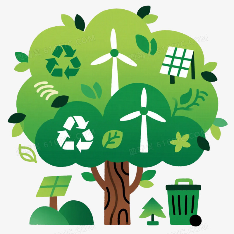 卡通插画风绿色环保免抠元素