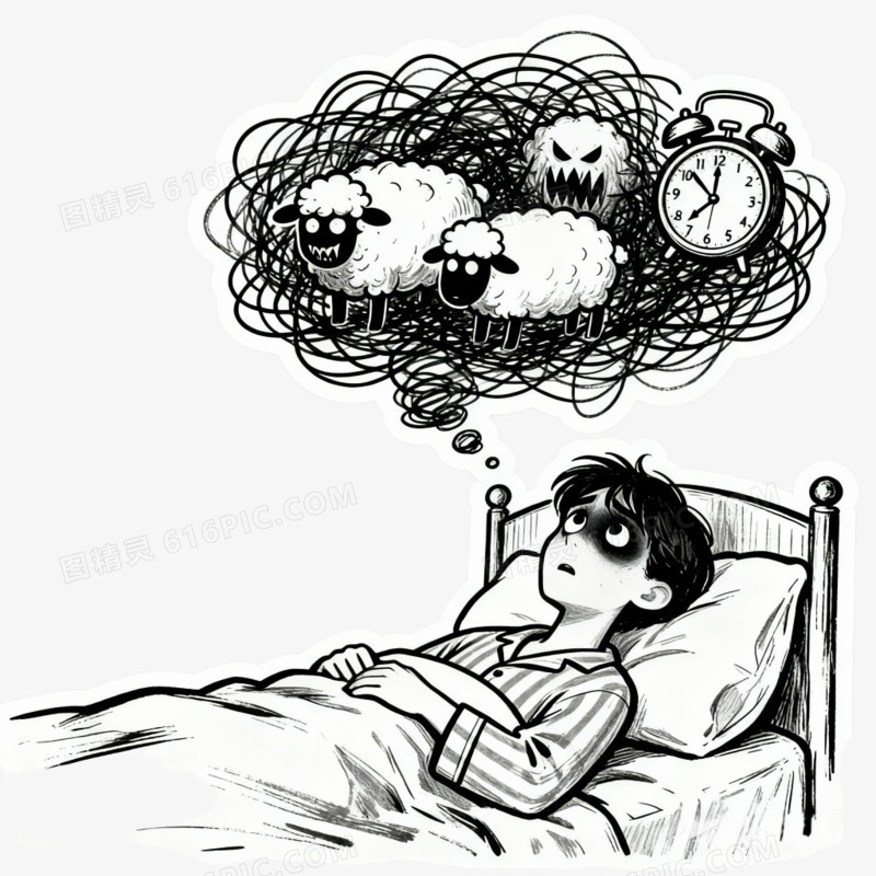 卡通失眠焦虑思绪免抠元素