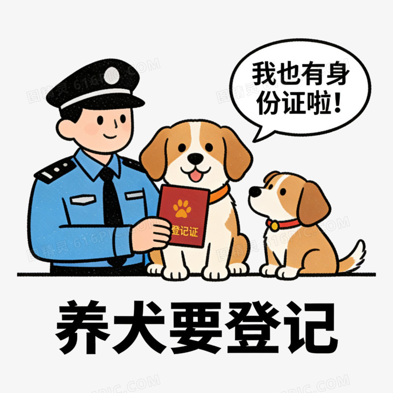 扁平风文明养犬登记免抠元素