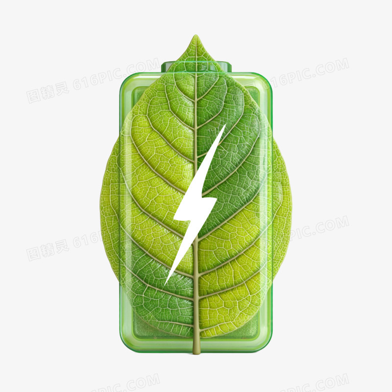 卡通手绘绿色环保电池免抠元素