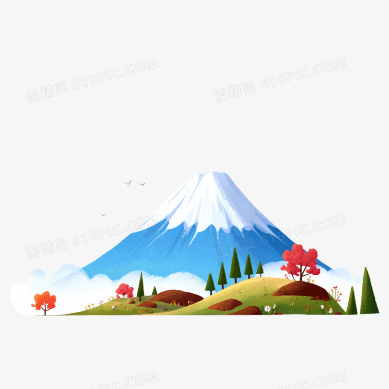 卡通手绘日本富士山免抠元素