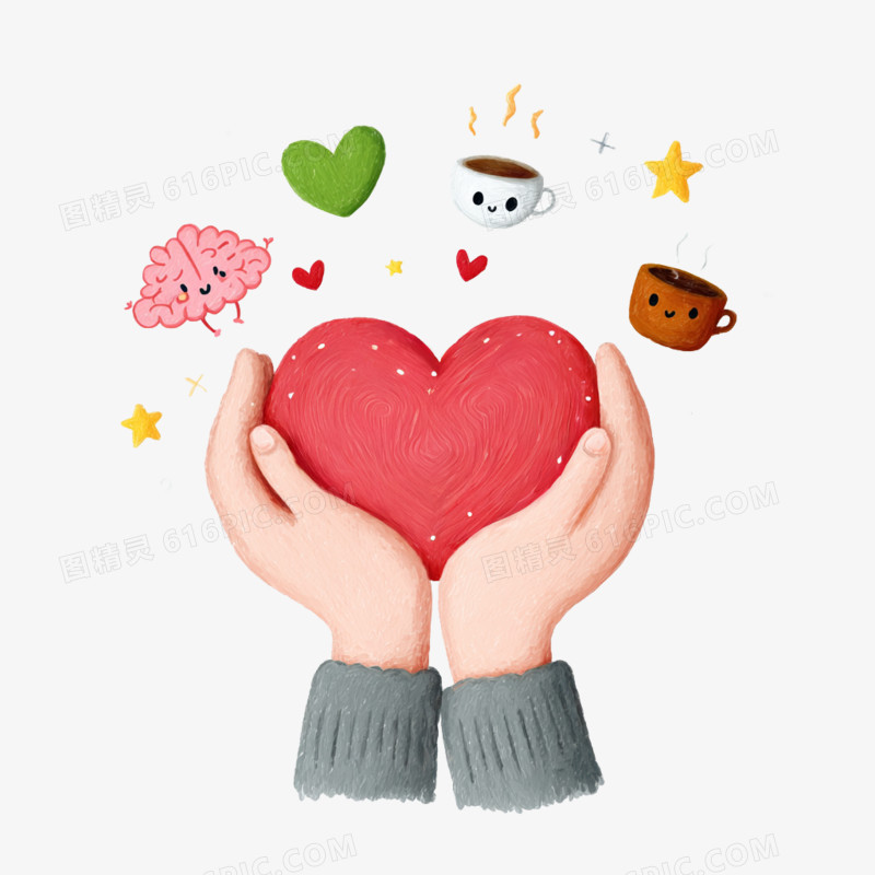 卡通手绘关爱心理健康免抠元素