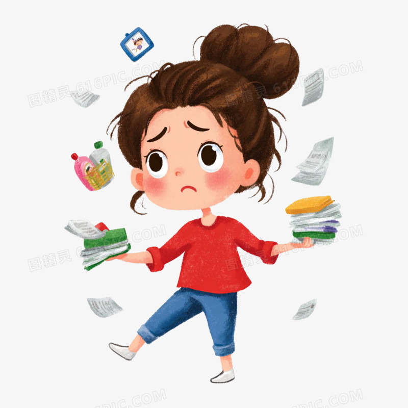 卡通手绘心理健康生活压力焦虑免抠元素