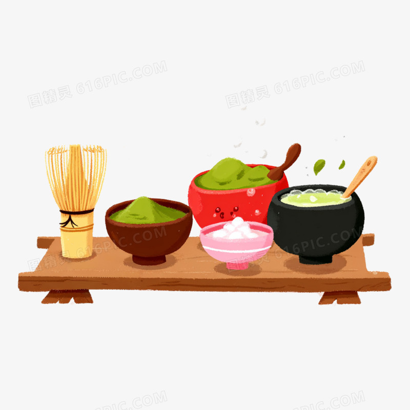 卡通手绘日本茶道抹茶免抠元素