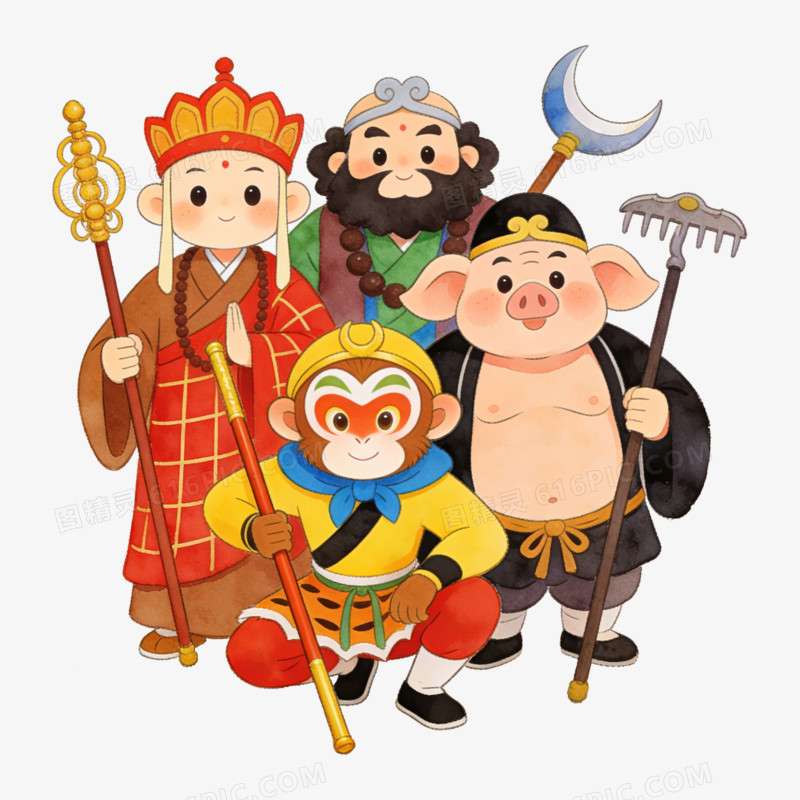 扁平风西游记师徒四人免抠元素