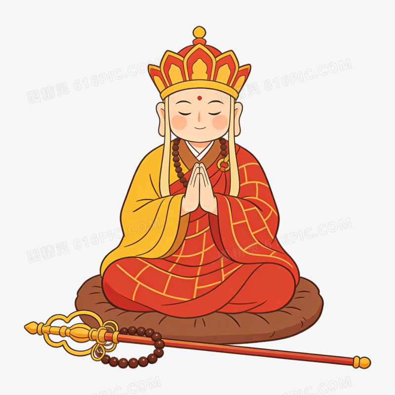 扁平风唐僧念经免抠元素