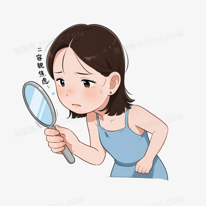 卡通插画风心理健康容貌焦虑免抠元素