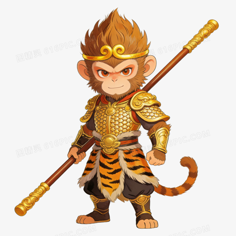 卡通穿着金铠甲的孙悟空免抠元素