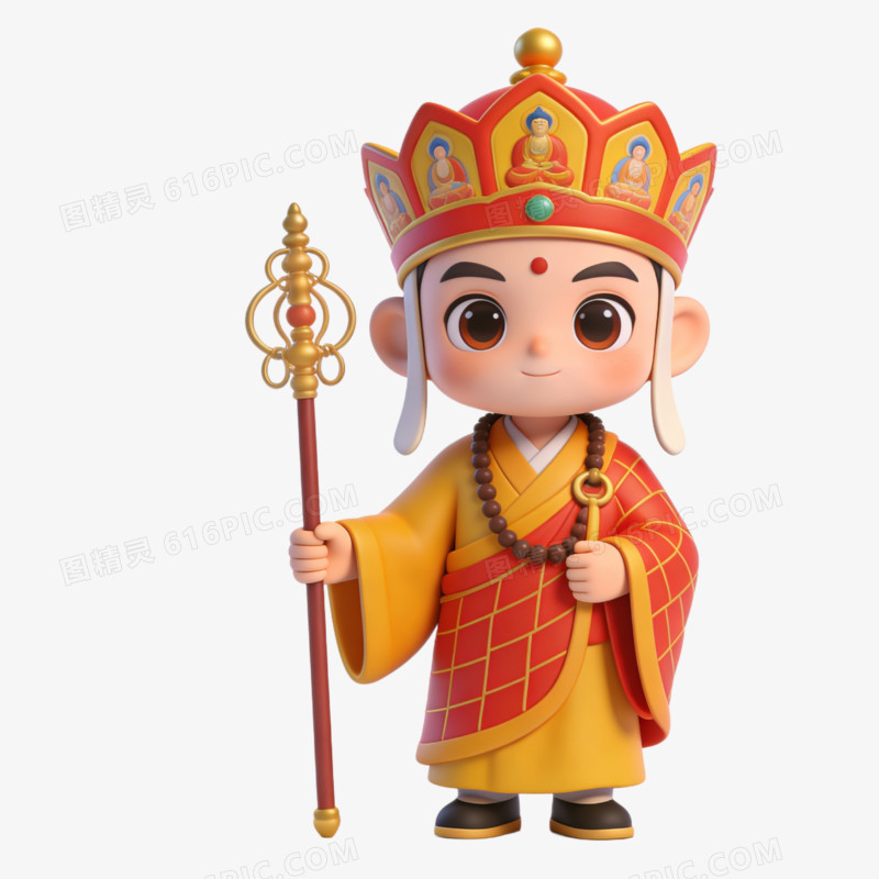 3D卡通Q版唐僧免抠元素