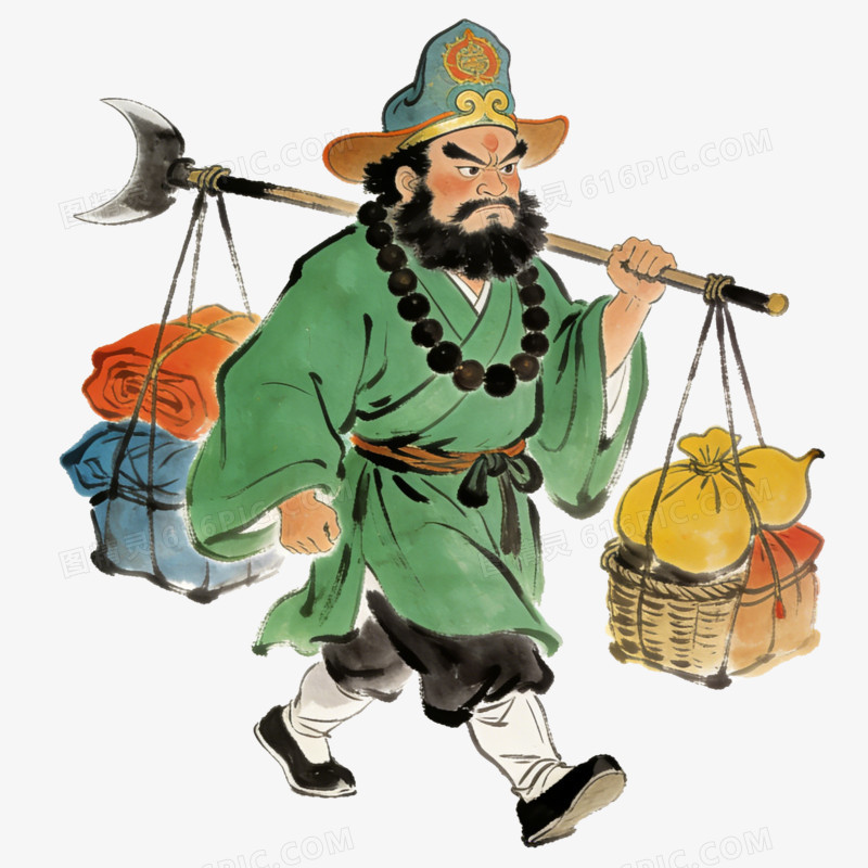水彩画挑着担的沙和尚免抠元素