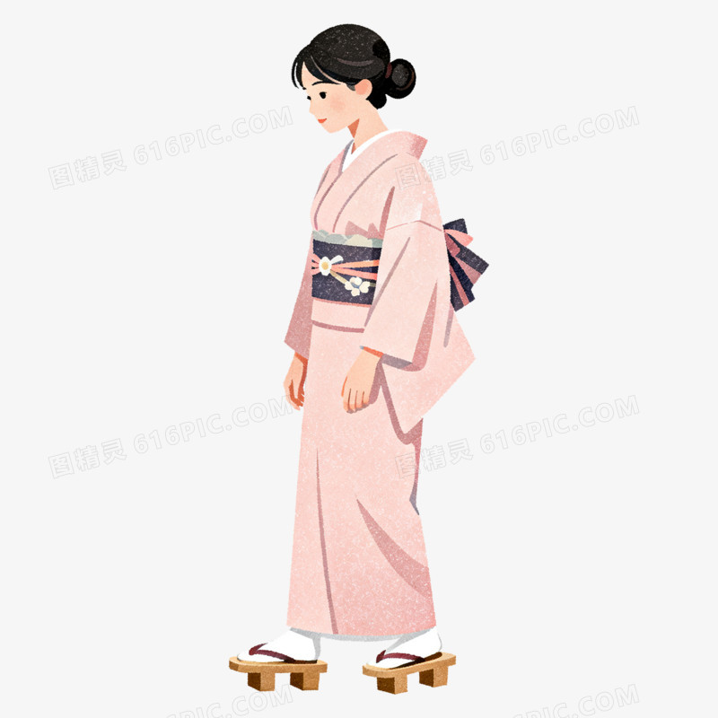 扁平风日式和服女孩免抠元素