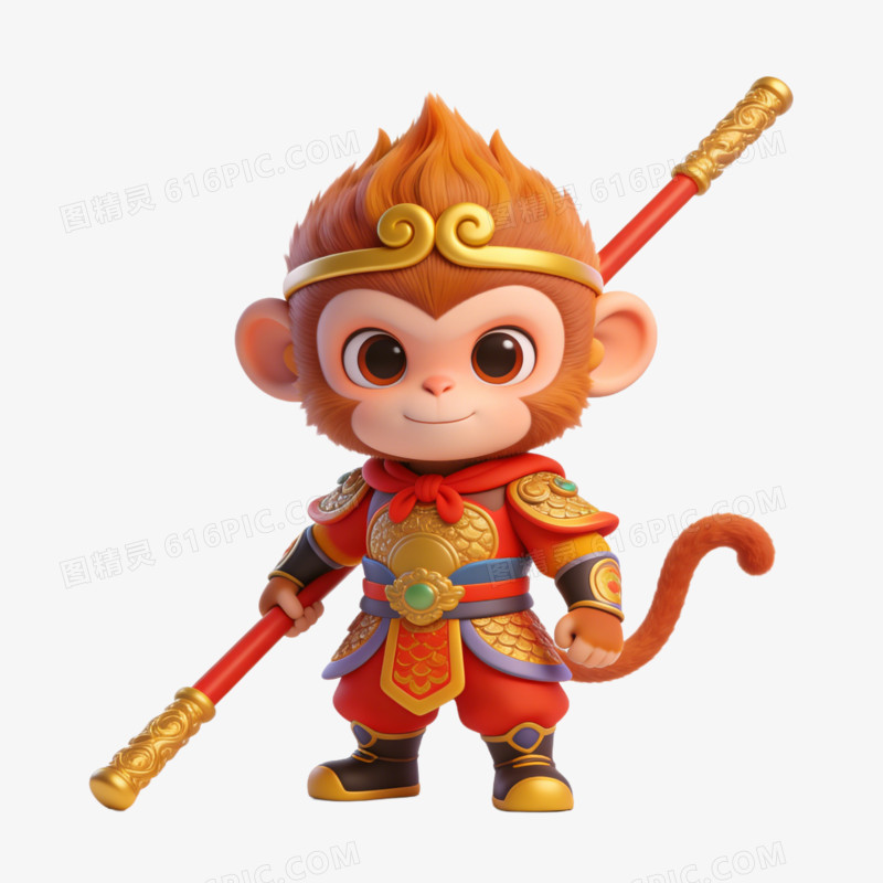 3D卡通Q版孙悟空免抠元素