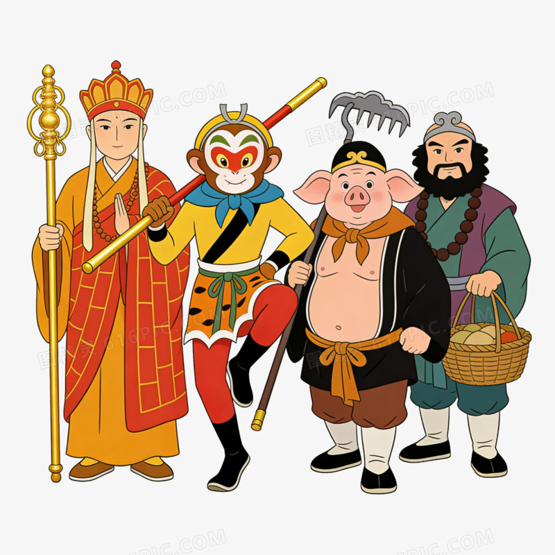 卡通西游师徒四人免抠元素