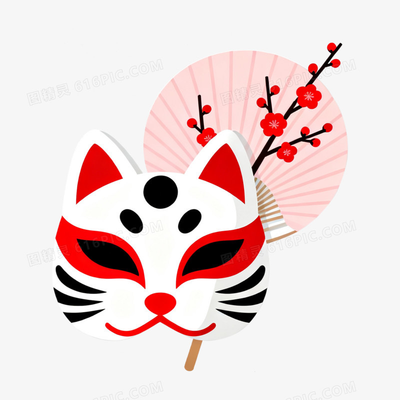 扁平风日式狐狸面具免抠元素