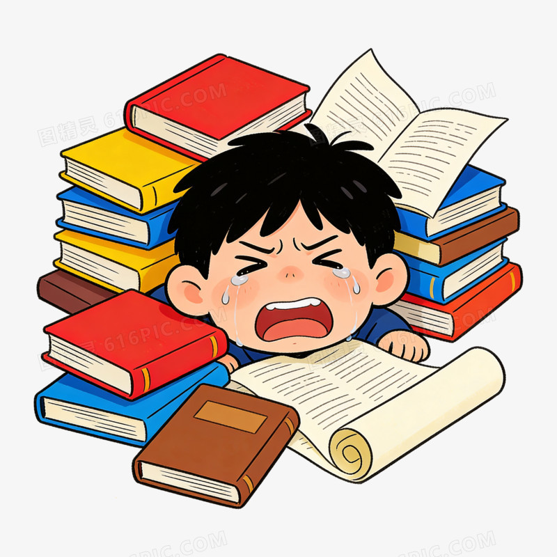 扁平风卡通学习压力大免抠元素